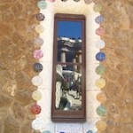 Parc Guell in Barcelona reflected in a window in the park "Parc Guell in Barcelona reflected in a window in the park"