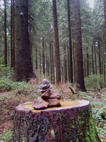 "Venus de Thuringia cairns in the hiking trail in the Rennsteig in Germany""