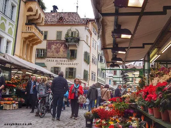 "Town market of Bolzano, the hub of the Dolomites"